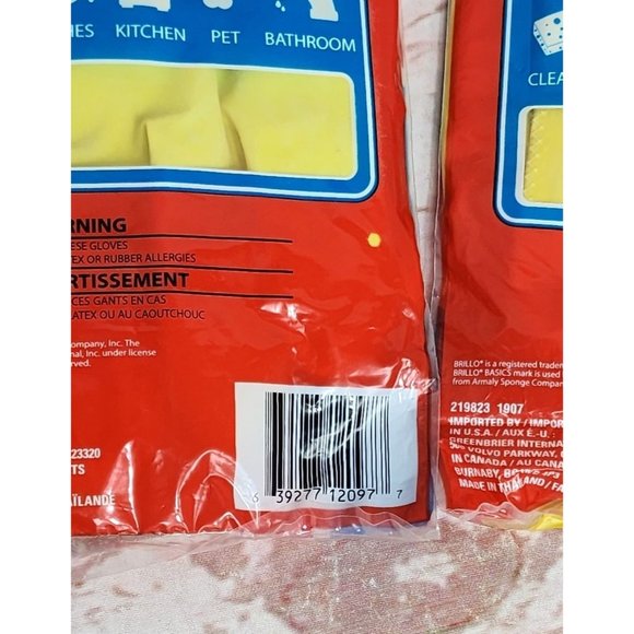 Brillo Basics Large Textured Grip Yellow Latex Reusable Gloves - Multi Purpose - Picture 2 of 8